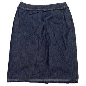 Escada Skirt Size 36 (S / 6) Blue Denim Chambray Pencil Dark Wash Frayed Hem Zip